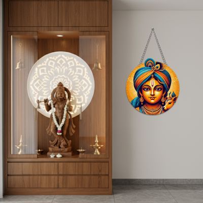 Lord Krishna Wall Hanging for Living Room Home Decoration Item Hindu God Wall Art Pooja Room, Wall Decoration for Living Room Artworks Hanging Positive Vibes
